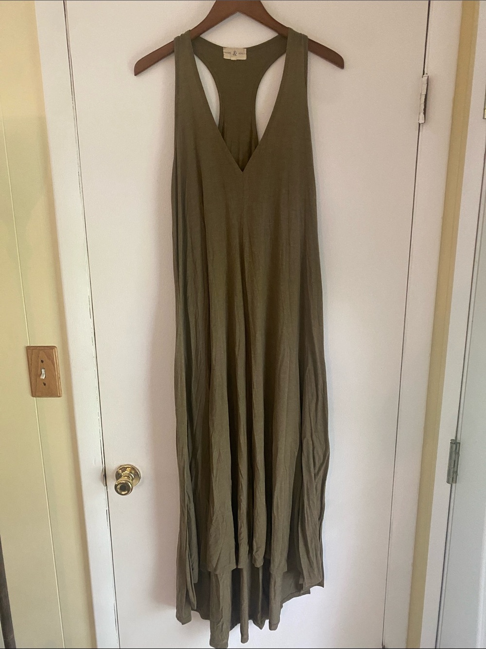 Sleeveless V-Neck Olive Maxi Dress